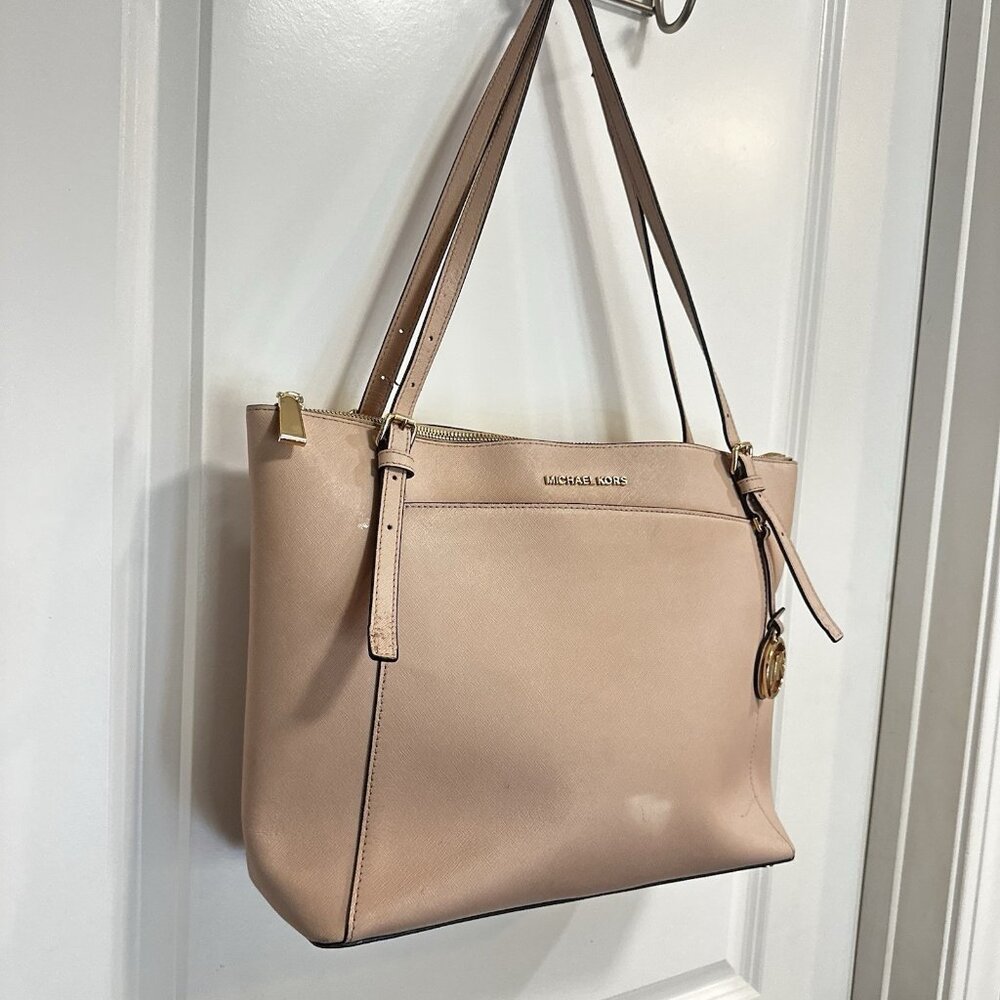 Michael Kors Ciara Large Zip-Top Tote Pale Pink Double Handle Shoulder Leather